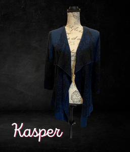 Kasper Teal Blue Open Front Draped Cardigan Sweater Women's Size Petite Small